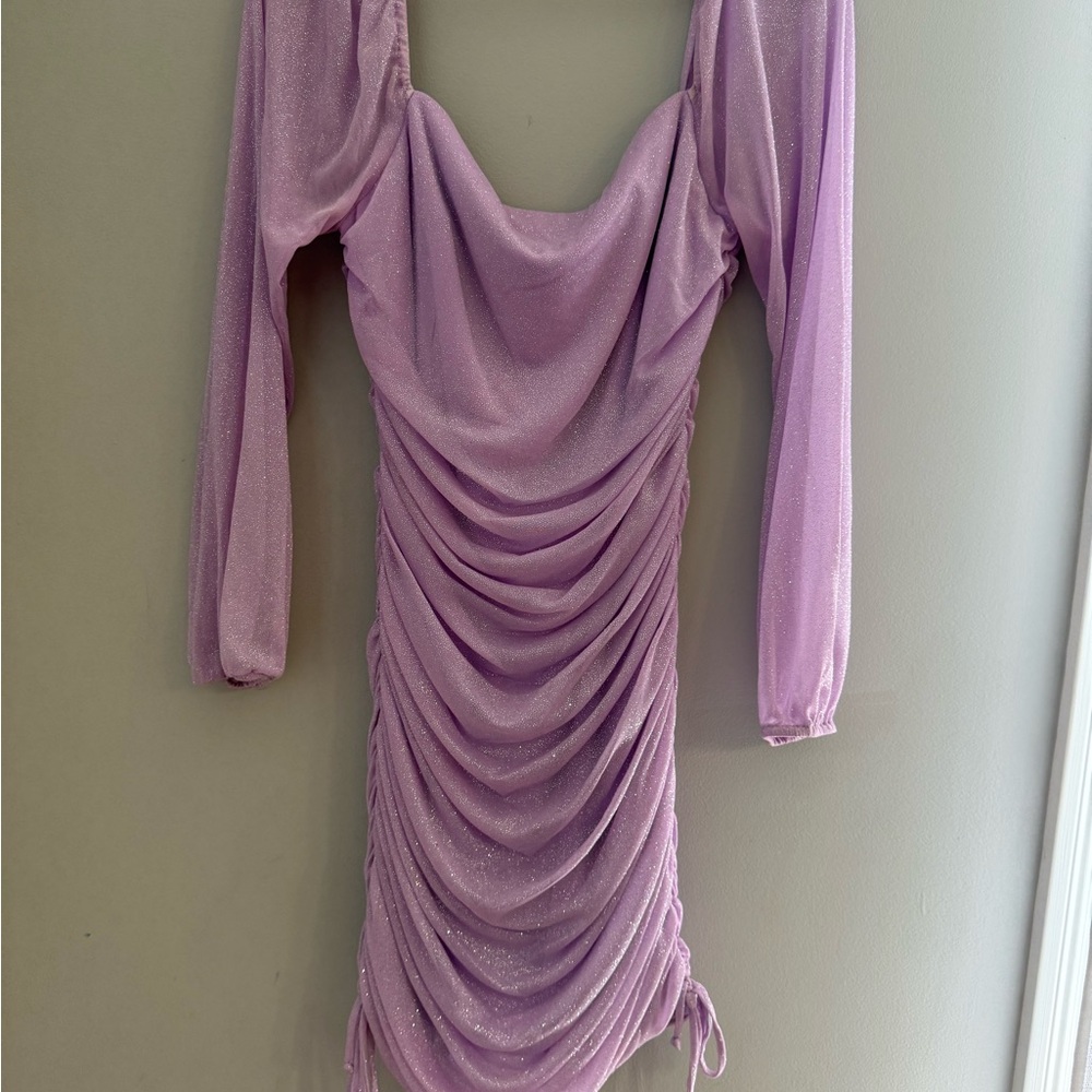 Jump Pink Ruched Bodycon Dress with Bishop Sleeves